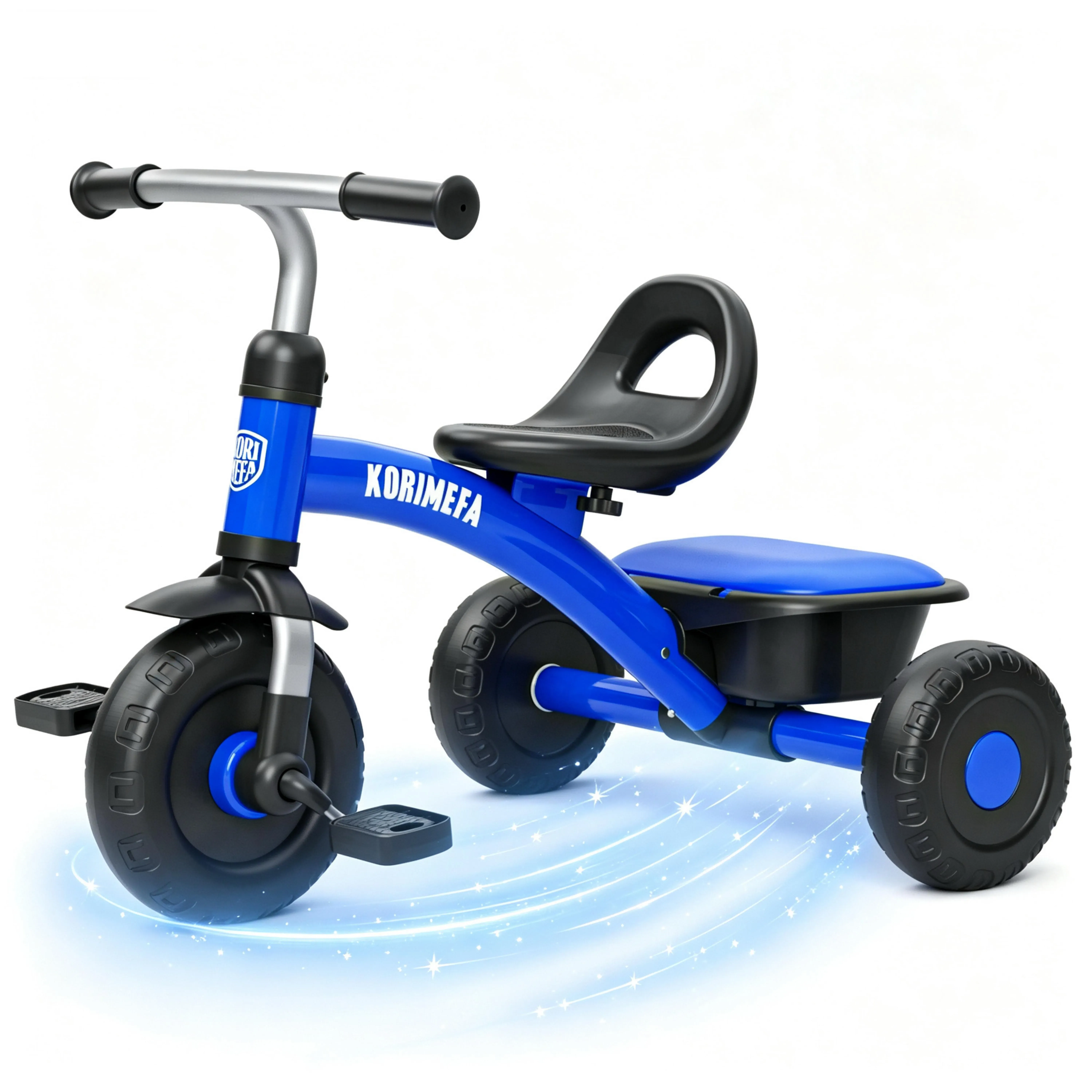 Toddler Trike for Ages 2-5 Boys Girls, Beginner Kids Tricycle with Quiet Wheels & Storage Bin, Blue